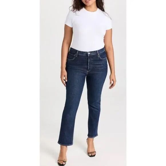AGOLDE Riley Long Blue Denim Slim Fit Ankle Jeans, 32 - Picture 1 of 11